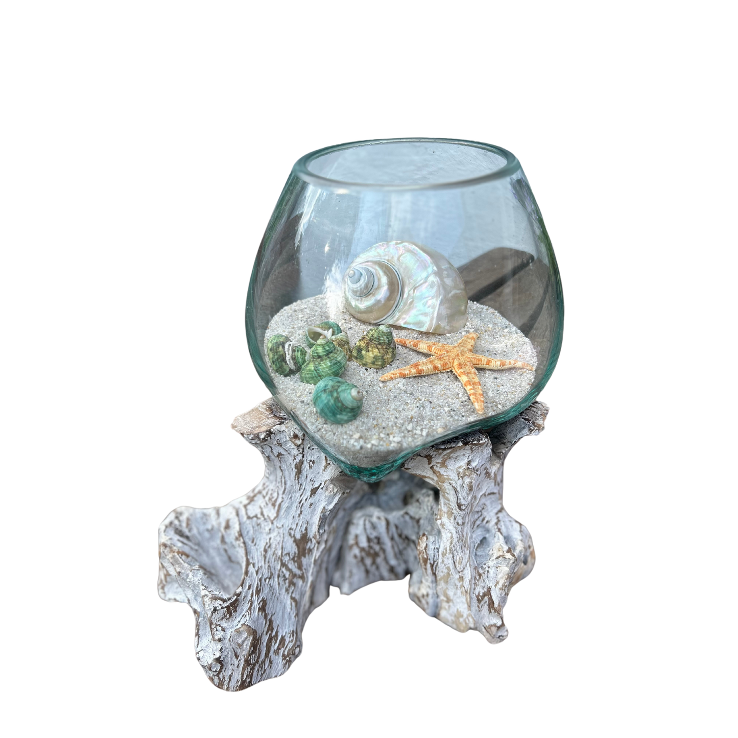 Glas auf Wurzelholz white-washed