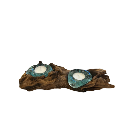 Wurzelholz Teelichthalter 2er