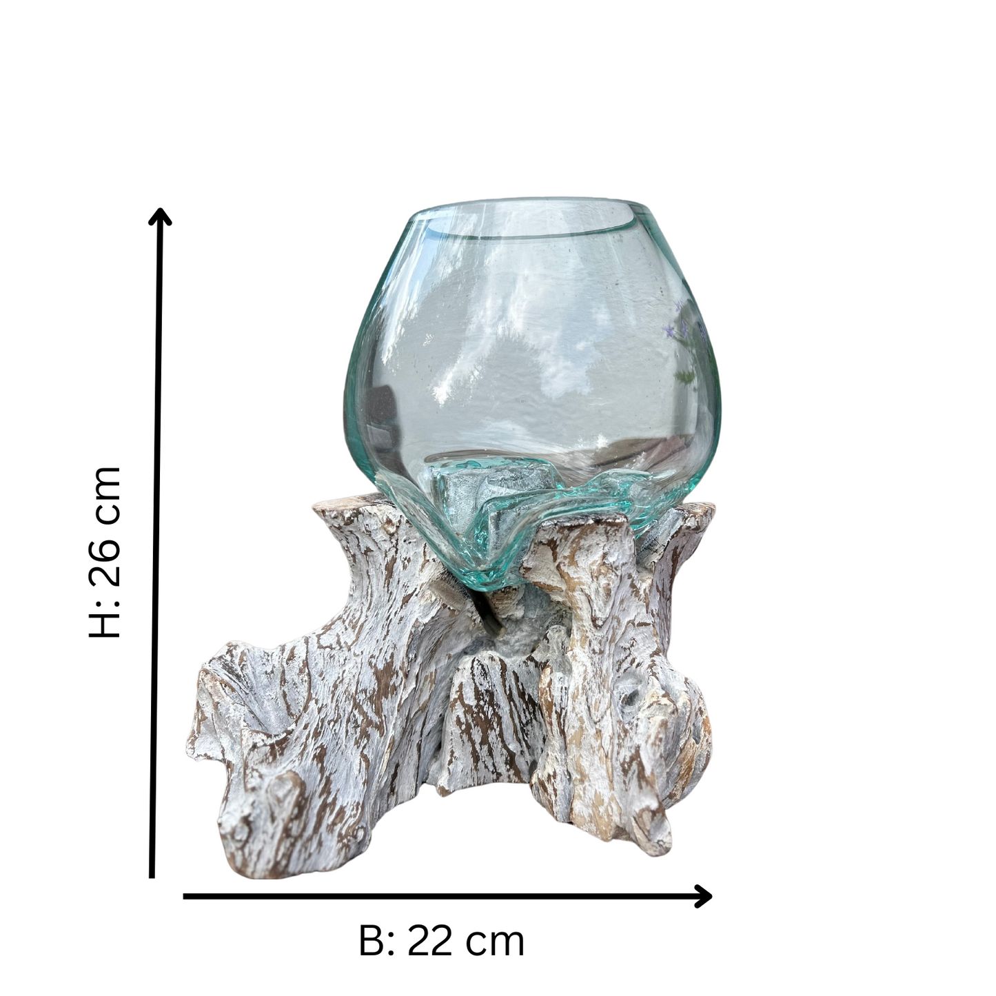 Glas auf Wurzelholz white-washed