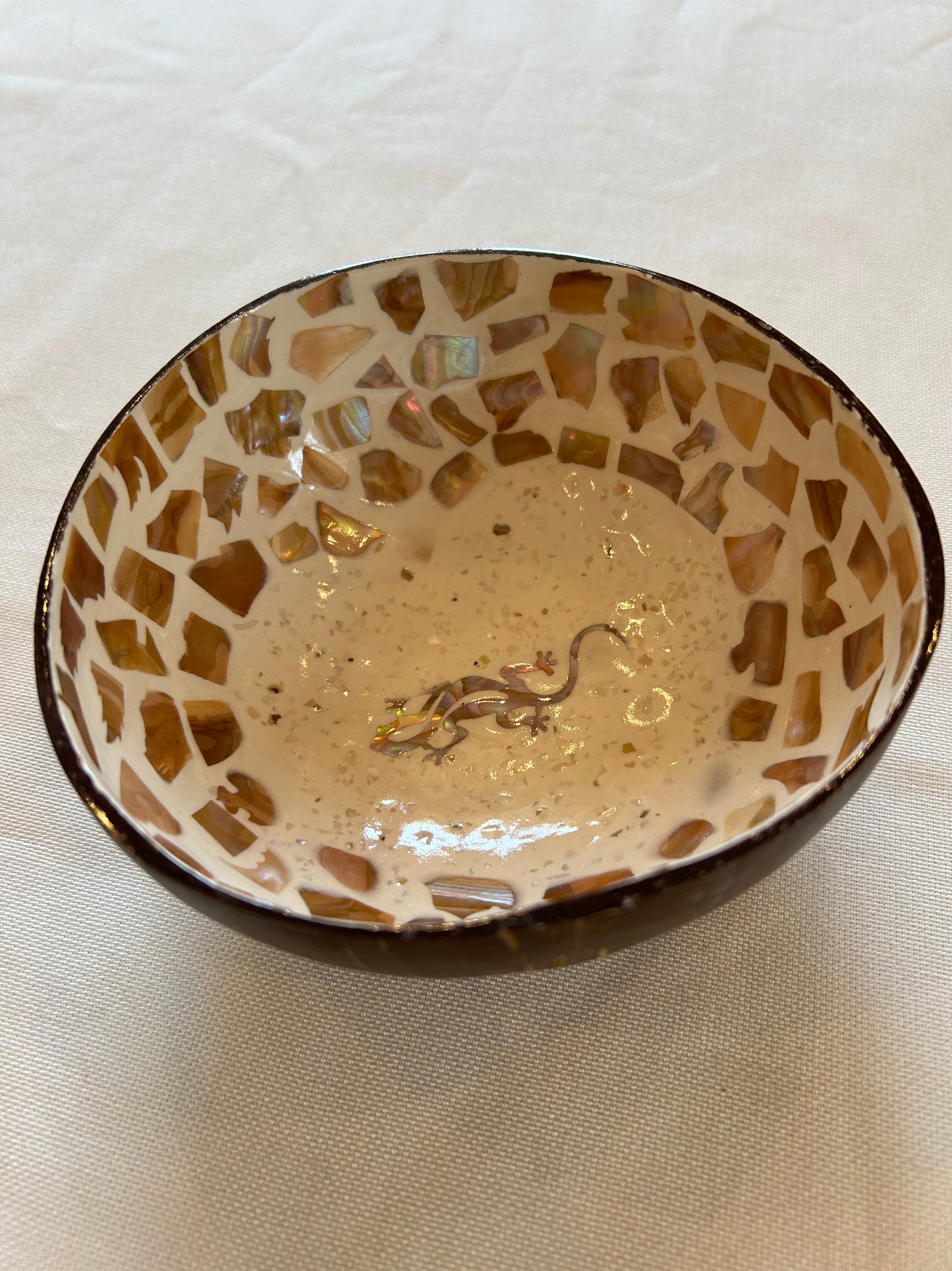 Kokosnussschale Perlmutt Gecko